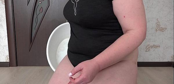  Mature plump milf loves to show everyone in front of the webcam how she pissing, a golden shower of hairy pussy and wet, dirty panties in the urine. Fetish.